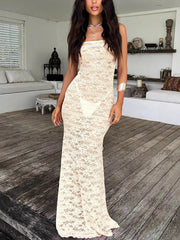 Sexy Lace Strapless See through Bodycon Maxi Dress