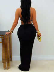 Sexy Backless Ruched Corset Maxi Dress