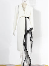 Asymmetric Pleated Ruffled Contrast Color Blazer Dress