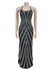Rhinestone Lace-up Backless Party Club Dress