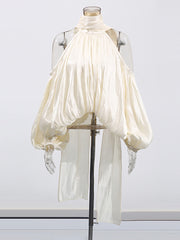 Elegant Off Shoulder Bubble Sleeve Chiffon Top