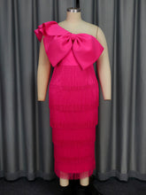Elegant One Shoulder Bow Backless Slim Fit Fringe Dress