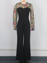 Floral Embroidery Patchwork Lantern Sleeve Jumpsuit