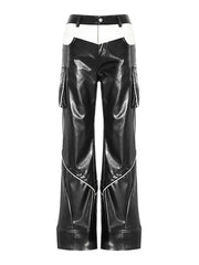 Casual High Waist Straight PU Leather Pants