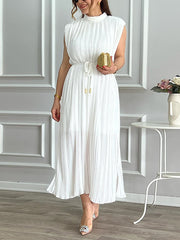 Elegant White Sleeveless Midi Dress