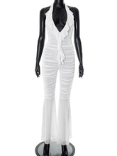 Sexy Deep V Ruffle Sheer Mesh Flare Jumpsuit