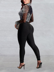 Sexy Rhinestones Sheer Bodycon Jumpsuits
