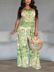Sexy Print Backless Strapless Wide Leg Jumpsuit