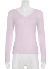Casual V Neck Rib Knit Long Sleeve Slim T shirt