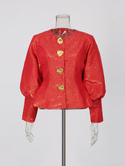 Fashion Lantern Sleeve Cinched Waist Slim Jacket