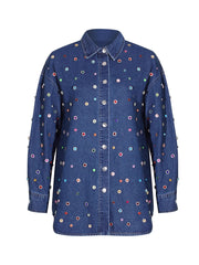 Casual Beading Embellishment Denim Jacket And Jeans Set