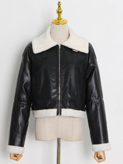 Casual Faux Leather Long Sleeve Cropped Jacket