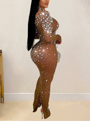Sexy Rhinestone Sheer Mesh Club Dress