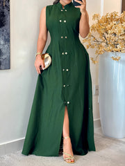 Casual Sleeveless Cinched Waist Slim Maxi Dress