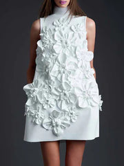 Fashion Lace-Up Sleeveless Flower Mini Dress