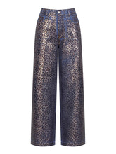 Casual Metallic Leopard Print Straight Jeans