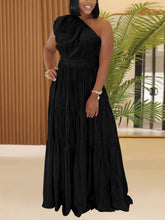 Casual Oblique Collar Patchwork High Waist Maxi Dress