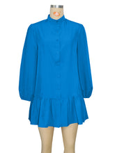 Solid Color Pocket Buckle Patchwork Ruffled Dress