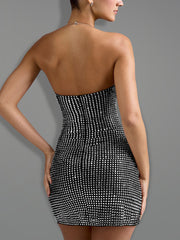 Sexy Rhinestone Embellished Halter Mini Dress
