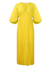 Fashion V Neck Batwing Sleeve Pleat Dress