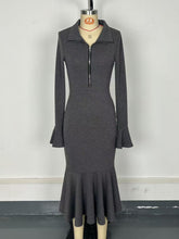 Elegant Knit Zipper Fishtail Midi Dress
