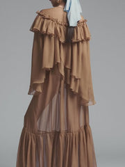 Elegant Round Collar Tulle Mesh Ruffle Loose Top