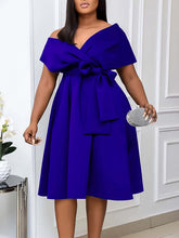 Elegant V Neck Lace-up Cocktail Party Midi Dress