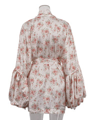 Casual V-Neck Print Bubble Sleeve Mini Dress