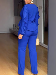 Casual Round Neck Cinched Waist Top and Pants Set