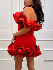 Elegant Flounce Off Shoulder Slim Mini Dress