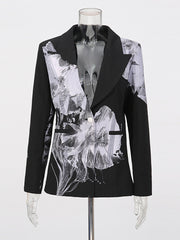 Fashion Print Button Slim Blazer Pants Suit