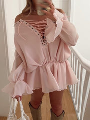 Elegant Off Shoulder Lace-up Mini Dress