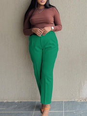 Elegant High Waist Straight Pants With Belt