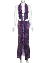 Sexy Print Hollow Out Backless Halter Maxi Dress