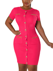 Round Collar Knit Slim Package Hip Dress