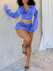 Fashion V-Neck Crop Top Skirt Two-Piece Set