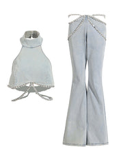 Sexy Halter Sleeveless Rhinestone Bandage Sets