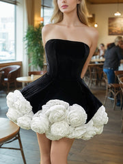 Elegant Rose Embellished Strapless Mini Dress