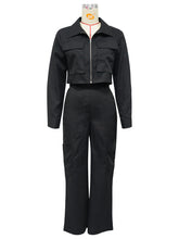 Casual Pocket Zipper Collar Long Sleeve Two Pieces
