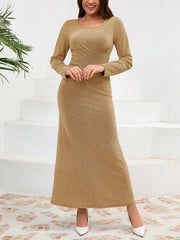 Casual Round Neck Ruched Maxi Dress