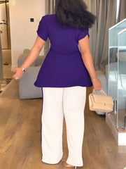 Fashion V-neck Slim Top and Straight Pant Two Piece Set