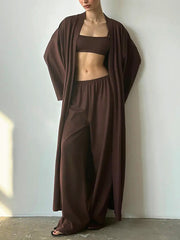 Casual Tube Vest Cardigan Wide Leg Pants 3 Piece Set