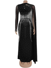 Elegant Sheer Mesh Rhinestone Slim Maxi Dress