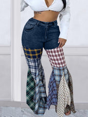 Casual Houndstooth Patchwork Jeans