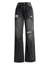 Casual Wide Leg Washed Ripped Jeans