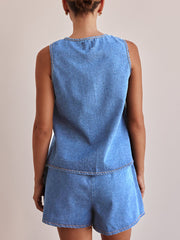 Fashion Sleeveless Lace-up Top and Shorts Set