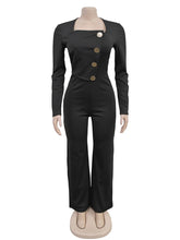 Fashion Casual Long Sleeve Button Slim Fit Jumpsuit