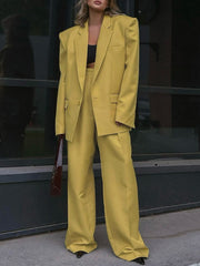 Fashion Loose Blazer and Wide Leg Trouser Suit