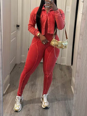 Sexy Jumpsuit Tracksuit And Long Sleeve Jacket Set