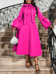 Fashion Bow Neck Puff Sleeve A-line Dress